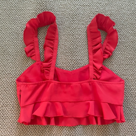 Flutter Sleeve Cropped Red Top REVOLVE - Picture 2 of 2